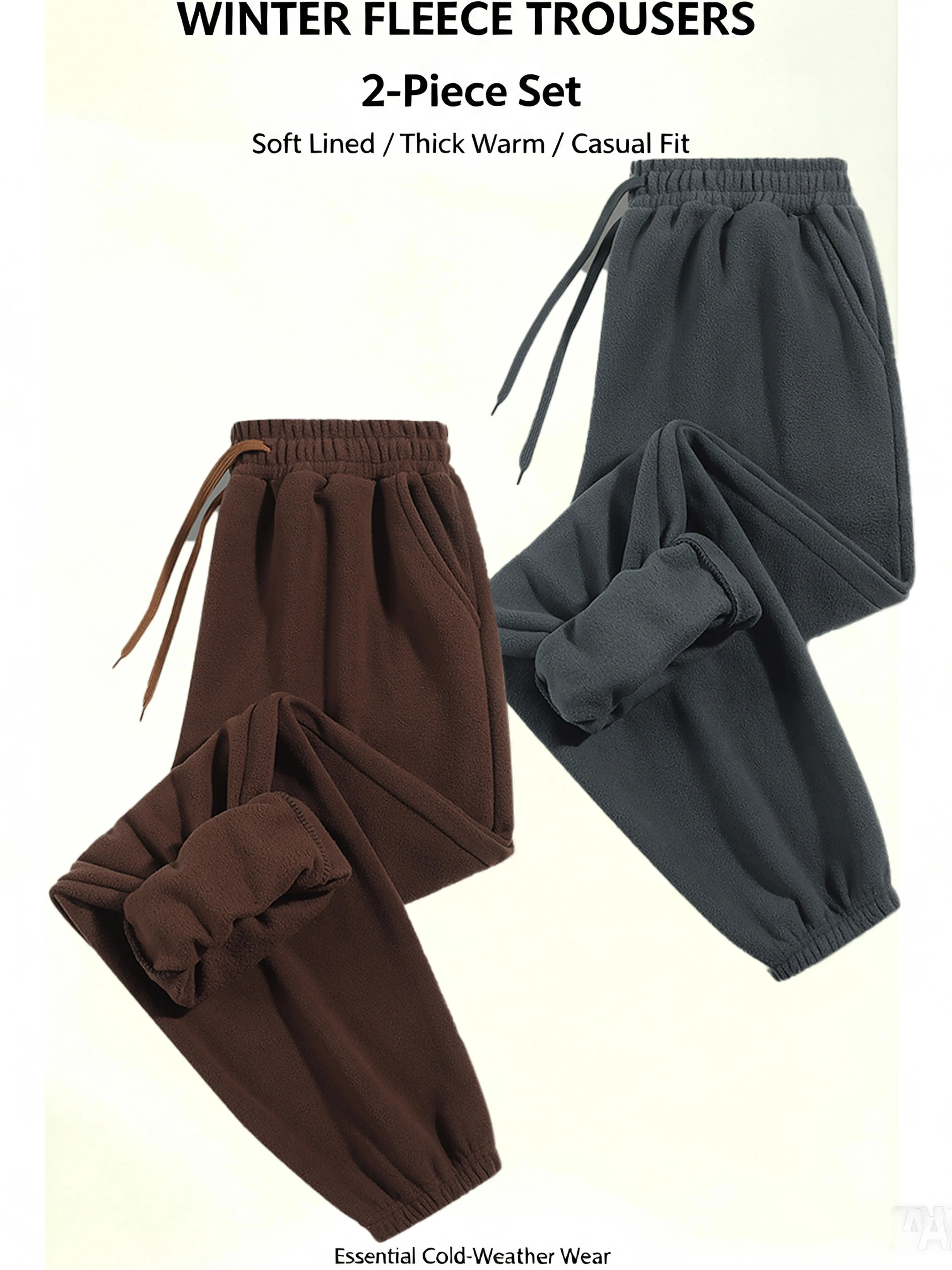 2026 New 2-Piece Winter Fleece Lined Thermal Pants, Thick Warm Polar Fleece Casual Sweatpants, Elastic Drawstring Loose Jogger Trousers, Windproof Cozy Cold Weather Bottoms for Daily Leisure, Outdoor Activities and Everyday Winter Wear