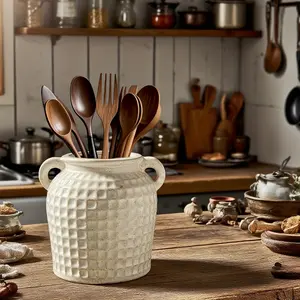 1pc Vintage Ceramic Double-Ear Vase - Unique Original Multi-Functional Storage Container for Utensils and Flowers, Suitable for Kitchen, Dining Room or Living Room Rustic Decorative Pot, Aged Style Kiln-Transformed Hydroponic Planter