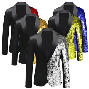 ELI Men's Sequin Stage Performance Blazer Single Button Dress Jacket for Singer Bar Events