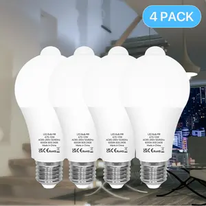 4 Pack Motion Sensor Light Bulbs Indoor Outdoor, 12W Motion Activated A19 E26 LED Light Bulb for Garage Porch Hallway Stairs Front Door