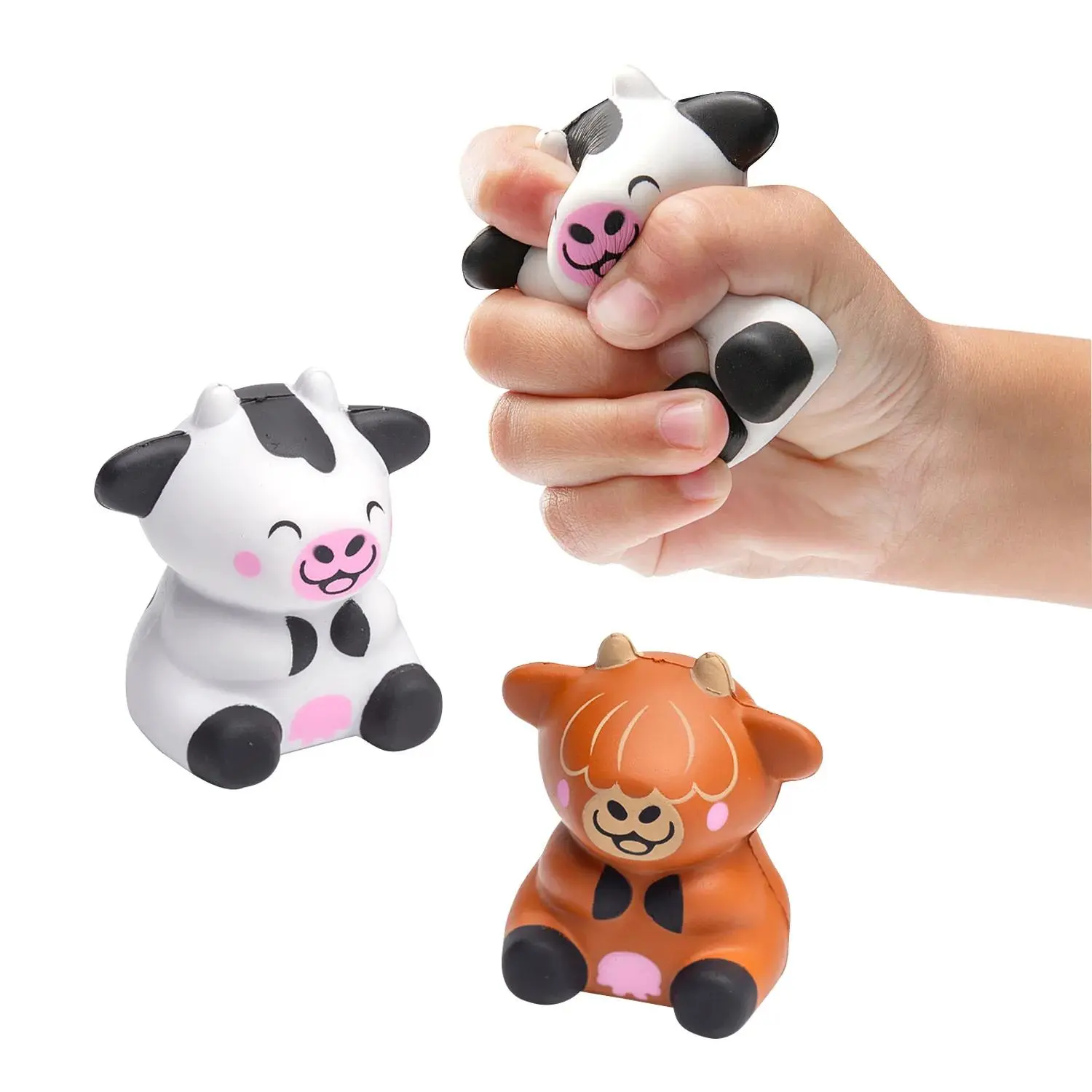2 1/4" x 2 1/2" Dairy & Highland Cow Character Stress Toys - 12 Pc.
