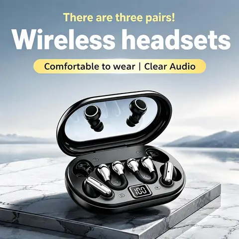 Wireless Bluetooth Headphones, 3 Pairs Earbuds Set Including Clip-On Earbuds, Mini Invisible Sleep Earbuds and In-Ear Sports Earbuds, Bluetooth 5.4 TWS Earphones with Mic, Waterproof for Work, Running and Sleeping SEO enhanced version