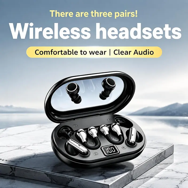 Wireless Bluetooth Headphones, 3 Pairs Earbuds Set Including Clip-On Earbuds, Mini Invisible Sleep Earbuds and In-Ear Sports Earbuds, Bluetooth 5.4 TWS Earphones with Mic, Waterproof for Work, Running and Sleeping SEO enhanced version