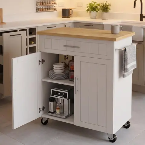 Walsunny 26'' Wheeled Kitchen Island with Storage, for Appliances, Dining Area, Space-Saving Home Organizer Utility Cart
