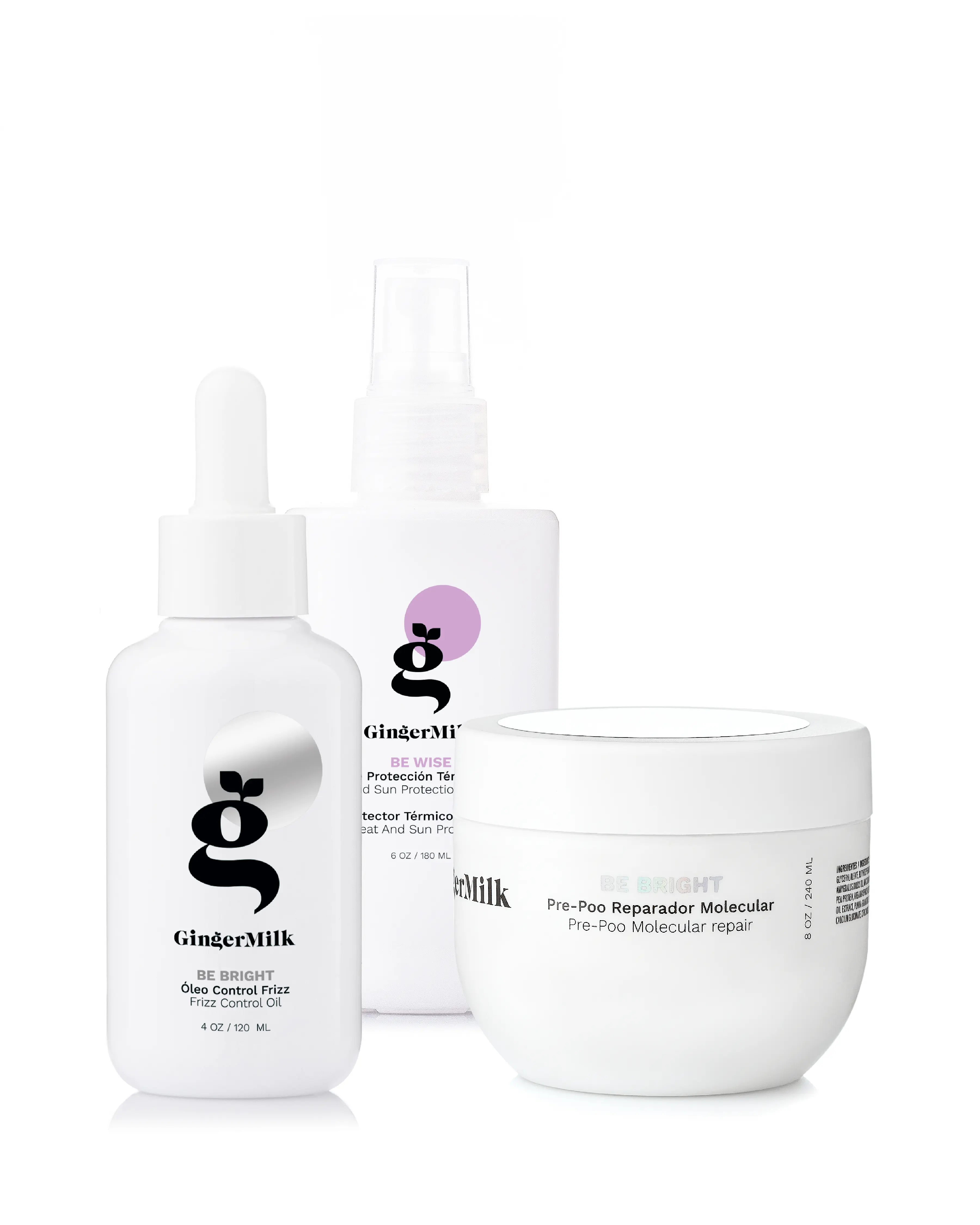 Sun & Heat Protector Hair Kit - Pre-Poo Molecular Repair + Heat protector be wise + Hair Frizz Control Oil Be bright