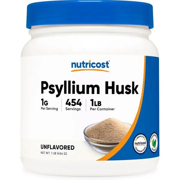 Nutricost Pure Psyllium Ground Husk Powder - 1lb High Fiber Dietary Supplement for Digestive Health Support, Gluten-Free, Non-GMO, Gmo Free