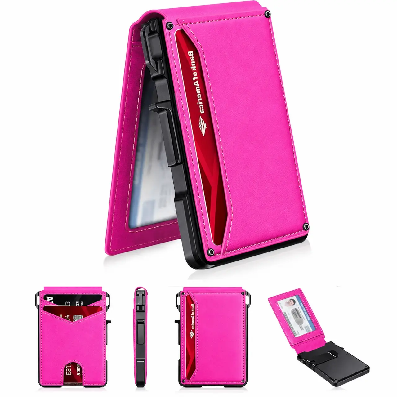 Universal Slim Aluminum Bifold Pop-up Minimalists RFID-Blocking 9-13 Card Slots, Money Clip, ID Window, Women's Wallet, Men's Wallet, Wristlet, clutch