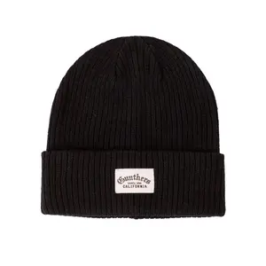 Barrio Patch Beanie Black - Stylish Ribbed Knit Hat with Gunthers California Patch for Men and Women