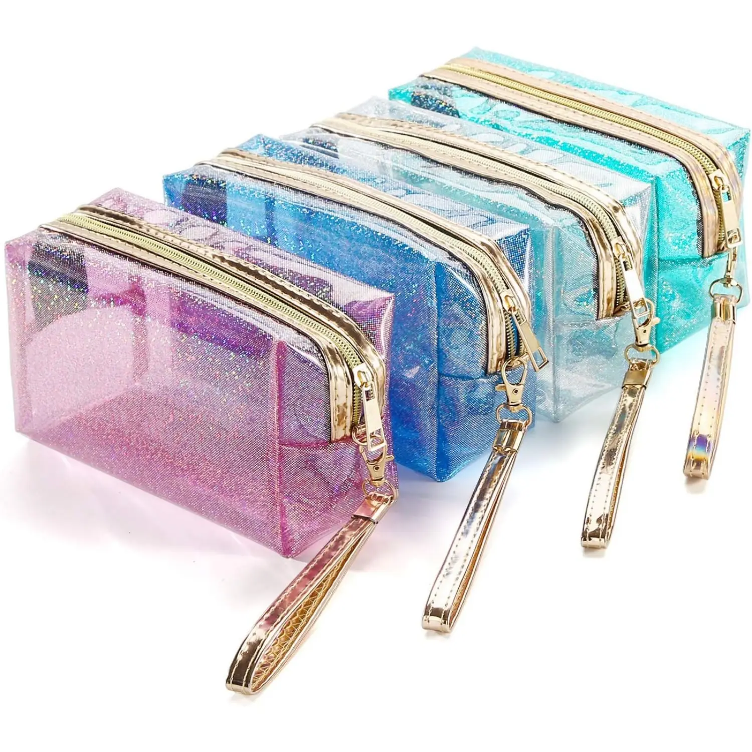 4Pcs Waterproof Cosmetic Bags PVC Transparent Zippered Toiletry Bag with Handle Strap Portable Clear Makeup Bag Pouch for Bathroom, Vacation and Organizing,Car Interior Accessories
