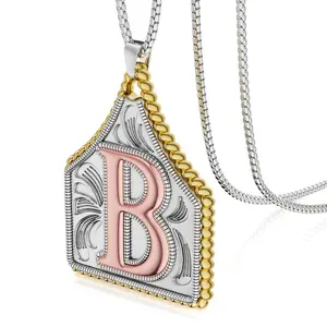 HBXL1010 Handmade Cow Tag Necklace with Copper Initial A-Z Letter Pendant Necklace Mens Womens Capital Letter Stainless Steel Box Chain 22inch Valentine's Day Gift