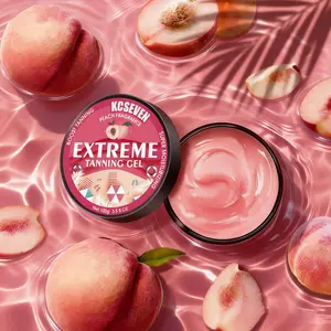 KCSEVEN EXTREME Peach Softening Tanning Gel - Rich in skincare ingredients, suitable for face and body, moisturizing and hydrating, can be layered for a radiant tan. Contains grape seed oil and avocado oil.