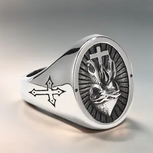 Fashionable Retro Men's Ring, Blending Gothic Vines with A Heart Cross Shape, Suitable for Couples' Gifts and Friends' Gatherings To Wear