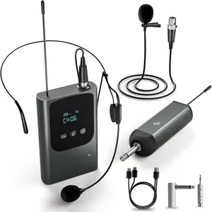 Single Digital  Microphone System, w/Mini Receiver, Bodypack Transmitter,15 Channels in 900MHz UHF Band, Headset/Lapel Microphone for Karaoke, , Church, Wedding (PDP-1-1B)