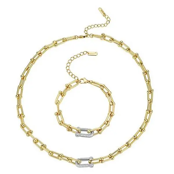 Stately Steel Stainless Steel Horseshoe Necklace and Bracelet Set
