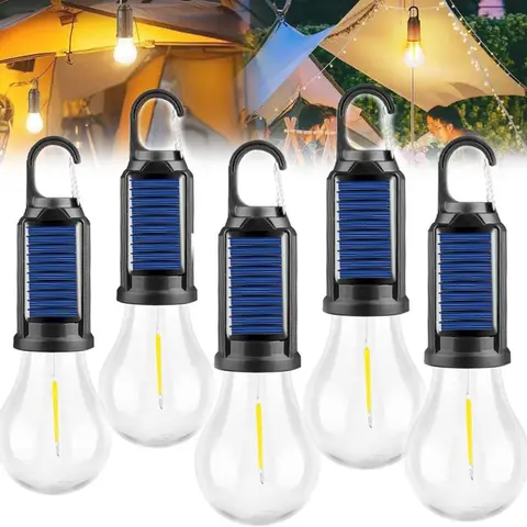 Solar Powered Camping Lantern - Type-C Rechargeable Powerful Flashlight, Adjustable Waterproof (IPX4), 3 Lighting Modes (High-Low-Strobe), 18650 Lithium Battery, Clip Hook, Abs Plastic Outdoor Lantern for Hands-Free Hiking, Emergency Lighting, Adjustable,