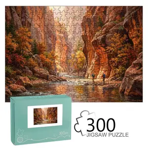 Thomas Kinkade Style Autumn Canyon Hiking Jigsaw Puzzle, Warm - Toned Fall Leaves & River, Eco - Friendly for Family & Outdoor Lovers