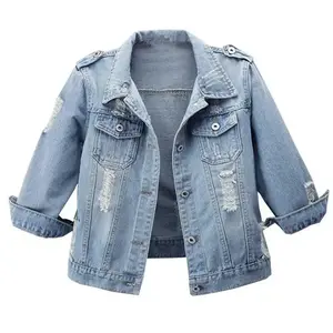Women's Sleeves Scuffed denm jacket Stung tight clipping Jeans jacket Casual women's Friday