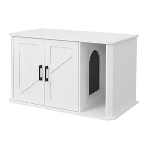 Garvee Hidden Cat Litter Box Enclosure Furniture - Wooden Cat Washroom Cabinet with Double Doors and Side Entry, Modern Pet House End Table, Dimensions 33.5" x 19" x 19.5"