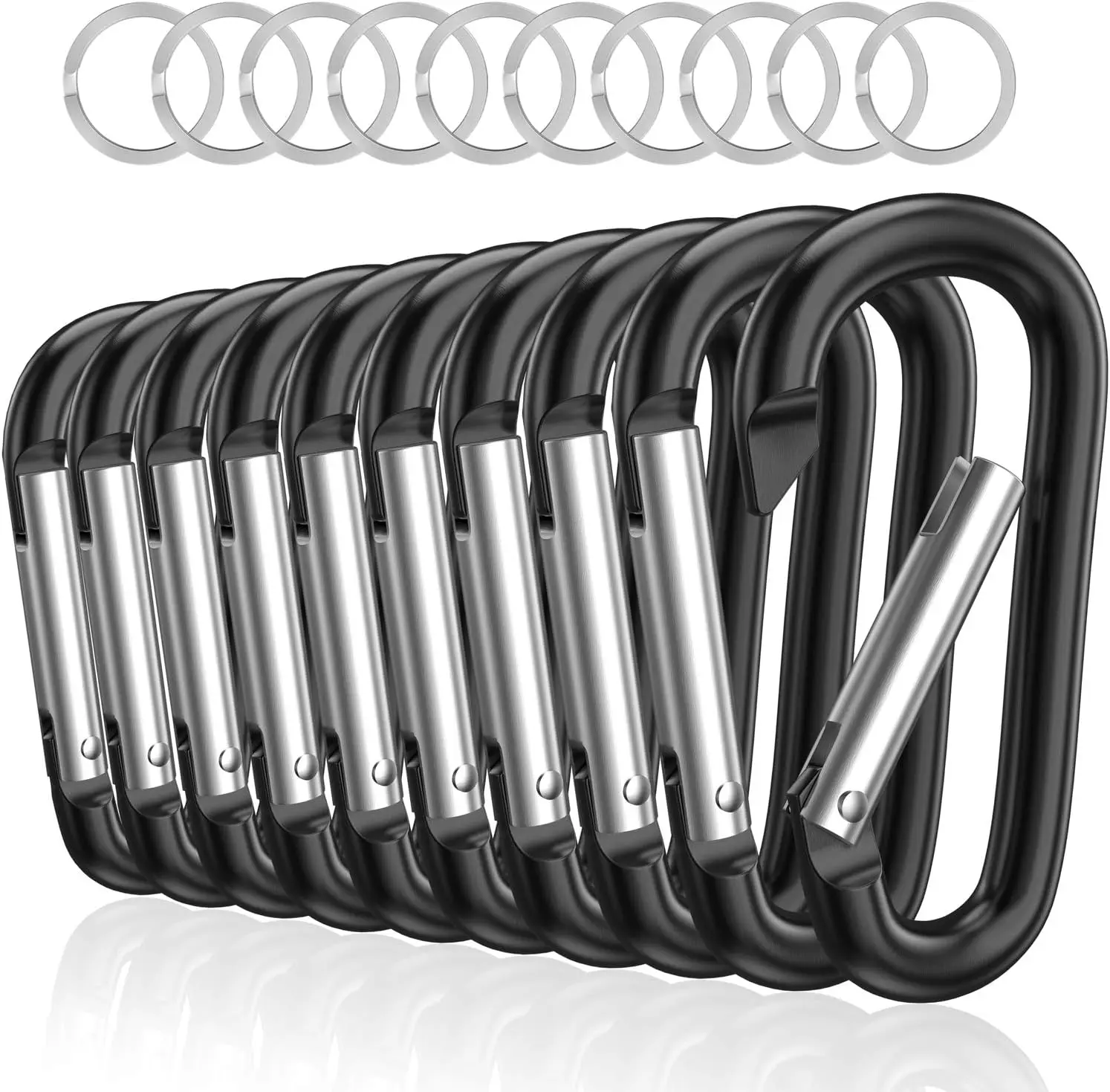 Heavy Duty Carabiner Clips, 10 Pack 3 Inch Lightweight Aluminum D-Rings with Screw Lock for a Secure Fit, Functional for Camping & Hiking, 150 lb Capacity with Bonus Key Rings, Outdoor Gadgets, Lightweight Alum.