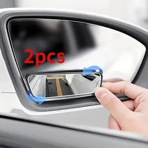 2pcs Car blind spot assist reverse mirror reflective rearview mirror small square mirror 360 degree adjustable wide-angle rearview blind spot mirror Car Accessories