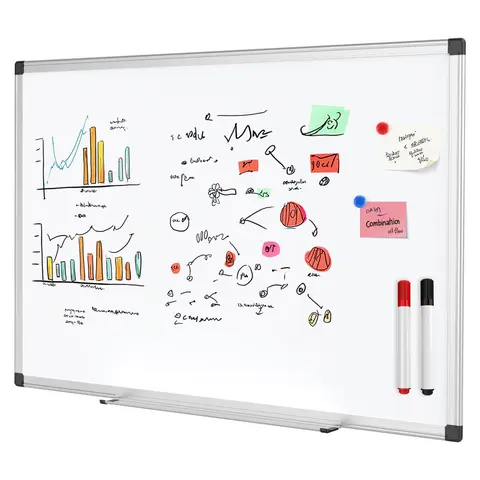 Sweetcrispy Wall-Mounted Magnetic Dry Erase Board Set with Silver Reinforced Aluminum Frame, Coating Materials, Smooth Surface, Mounting Kit, 1 Eraser, 2 Dry Erase Markers, 4 Magnetic Pins for Office Writing & Presentations