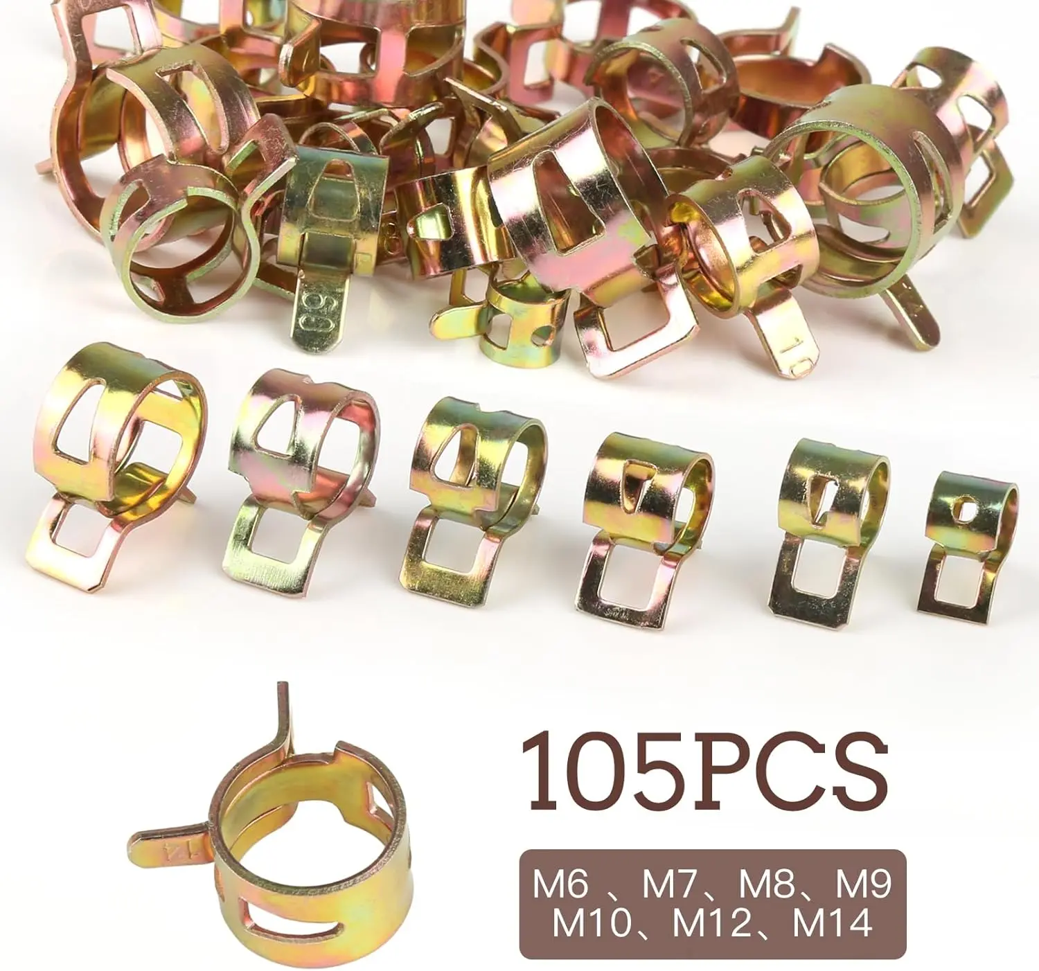 105Pcs Fuel Line Hose Clamps Attachment Hose Spring Clips Petrol Hose Clamps 7 Sizes 6/7/8/9/10/12/14 mm Petrol Pipe Clamps Set for Water Pipe Air Hose - Home Improvement.