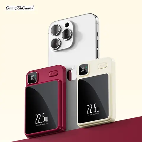 Magnetic Wireless Power Bank Set (5000-10000mAh) - 22.5W/Wireless PD20W Fast Charging, Magnetic Snap-On, Triple Ports, USB-C Rechargeable Accessory, for iPhone 12-15 Pro/Max & Android, Travel Gadgets