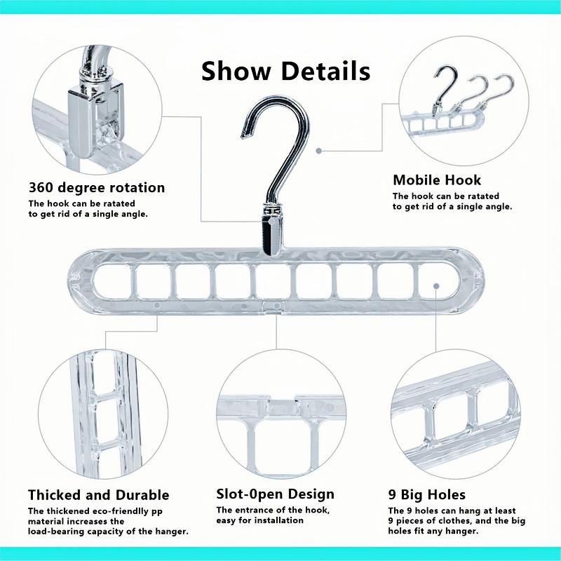 Foldable Clothes Hangers 5-Pack, 9-Hole Space-Saving Plastic Hangers, Anti-Slip Organizer for Closet and Wardrobe
