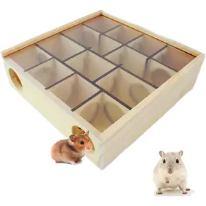 ooden Hamster Maze with Transparent Acrylic Cover, Multi-Chamber Hamster Hideout House Hamster Toys Gerbil Maze for Dwarf Hamsters Gerbils Mice and Other Small Furry Animals HAMSTER MAZE TOY