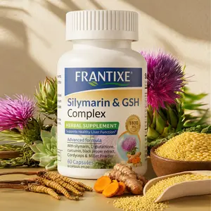 FRANTIXE Silymarin & GSH complex with Double Milk Thistle, NAC, Cordyceps & Turmeric ,curcumin,VC,VB12,glutathione - 60 Capsules For Liver Support Supplement Cleanse & Detox Edible Wellness Dietary