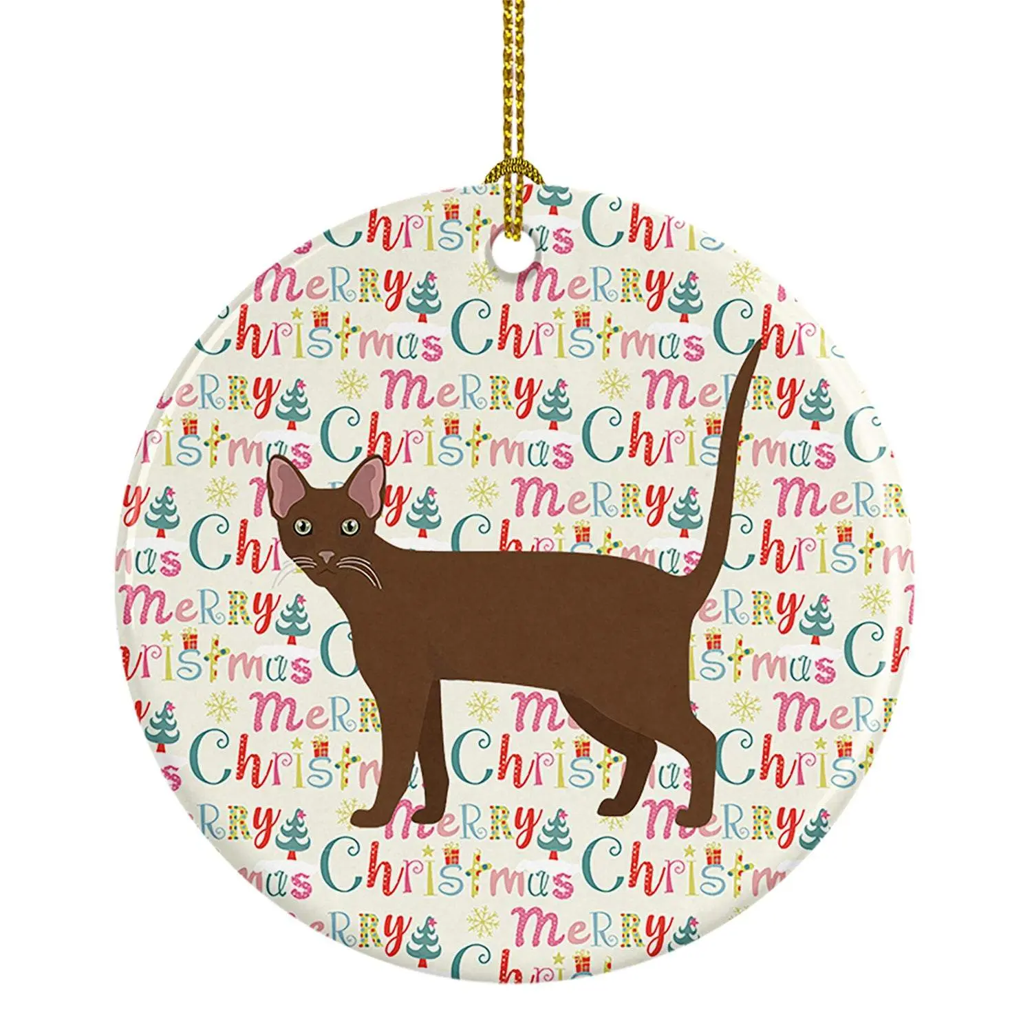 Havana Brown Cat Christmas Ceramic Ornament, Festive Home Decor