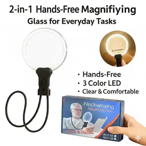 5X Magnifying Glass with Light for Reading, 2-in-1 Hands-Free Neck Hanging & Handheld Magnifier with Stand, 5X 10X Magnification for Sewing Crafting Repair & Hobby Lovers Gift