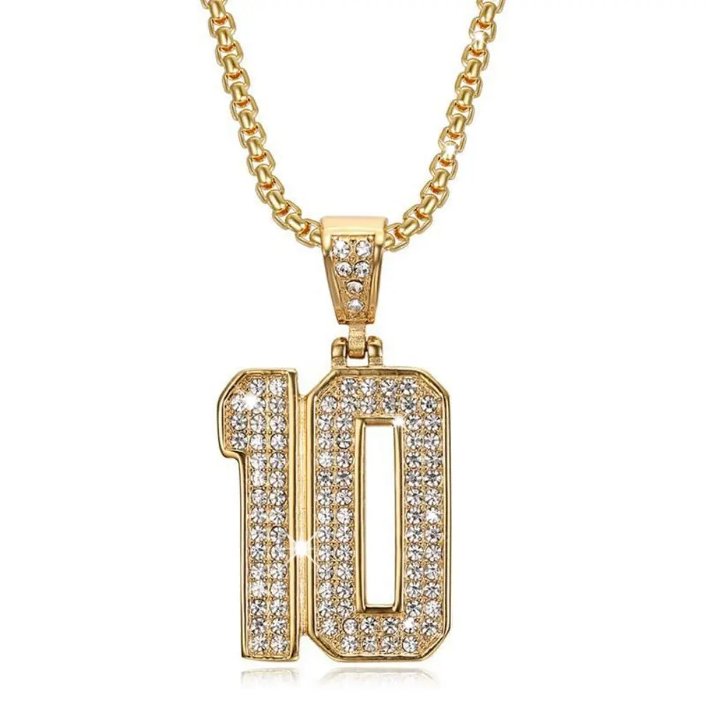 Hip hop Jewelry Hip hop Necklace Stainless Steel Vacuum Gold Plated Set Number 10 Pendant Necklace Hip hop Men's and Women's Chain