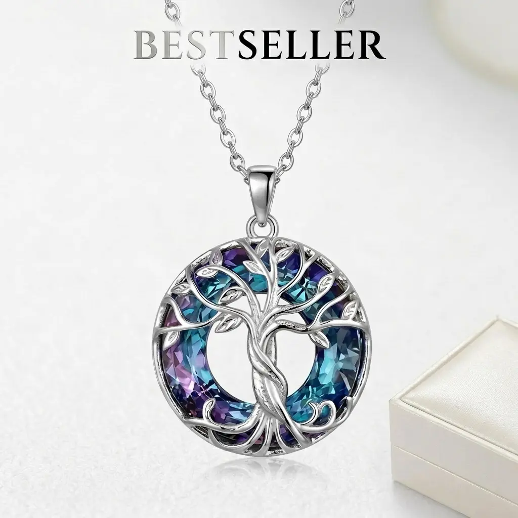 Tree of Life Pendant Necklace for Women, Modern Minimalist Jewelry with Crystal Accents, Hypoallergenic Chain, Thoughtful Symbol of Love Gift for Mom, Thoughtful Gift, Cherished Accessory, Necklaces For Women