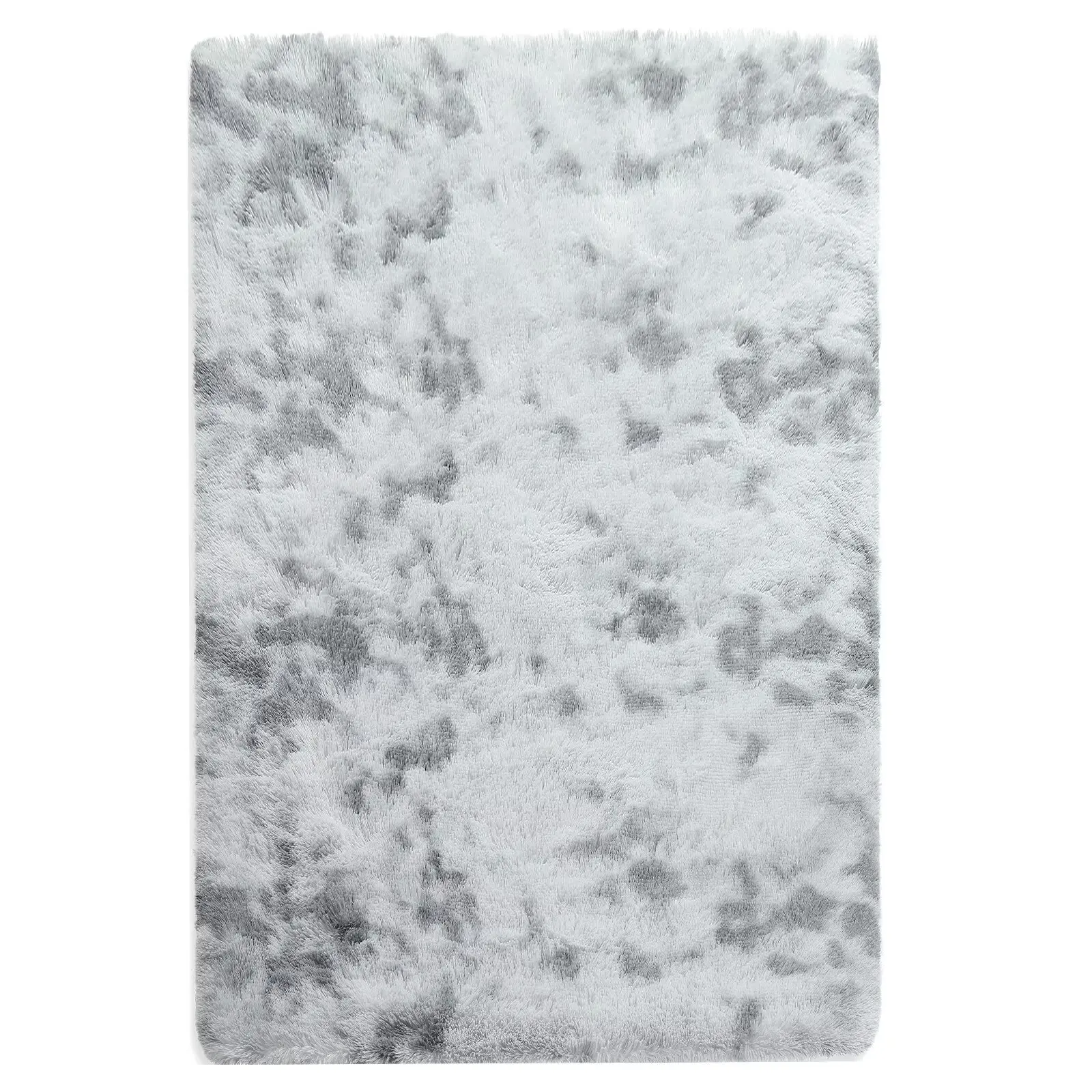 8 x 10 ft Polyester Tie-dye Light Grey Rectangular Furry Floor Rug - Modern Solid Extra Plush, Durable, Stain Resistant, Non-slip Fuzzy Indoor Carpet for Living Room, Bedroom