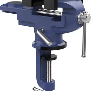 Table Vise 3 Inch, 360° Swivel Base Universal Home Vise Portable Bench Clamp, Clamp-on Vise Bench Clamps Fixed Tool for Woodworking, Metalworking, Cutting Conduit, Drilling, Sawing, Blue