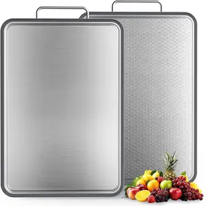Stainless Steel Cutting Board 16''×11'', Double Sided 304 Steel Cutting Board for Meat, Vegetables & Fruits, Heavy Duty Rust-Resistant Chopping Board for Kitchen with Juice Groove on Both Sides