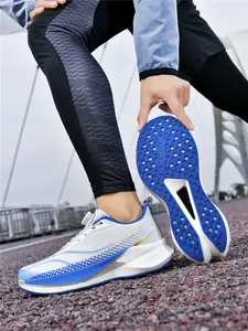 Unisex Rotary Buckle Carbon Plate Running Shoes, Soft Elastic Midsole Anti-Slip Wear-Resistant Outsole + Breathable Mesh, Student Test Racing Training Shoes