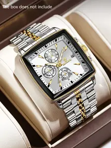 A men's multifunctional square business steel strip fashionable three eye six pin quartz watch