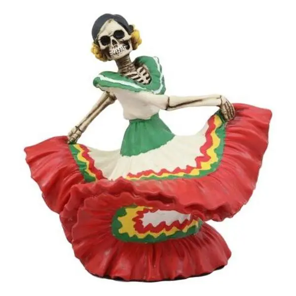 Ebros Traditional Dia De Los Muertos Danza De DAMA Red Sugar Skull Lady Dancer Dress Figurine, 5.25in Tall Home Decor Gift, Figurines & Miniatures