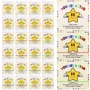 24 Set Back to School Star Bracelets Bulk Adjustable String Wish Bracelets with You're a Star Card First Day of School Gifts to Students from Teachers