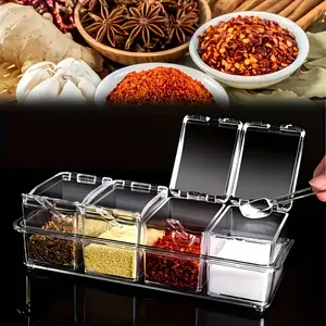 4-Piece Condiment Containers with Lids, Spices Box and Seasonings sets for Salt, Sugar,Pepper-Sugar Container with Spoons Lids Ideal for Countertop Seasoning Organizer, Topping Containers