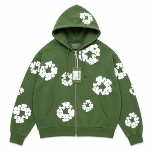 (100% Authentic with QR code)  Denim Tears Cotton Wreath Zip Hoodie Green Men or Women