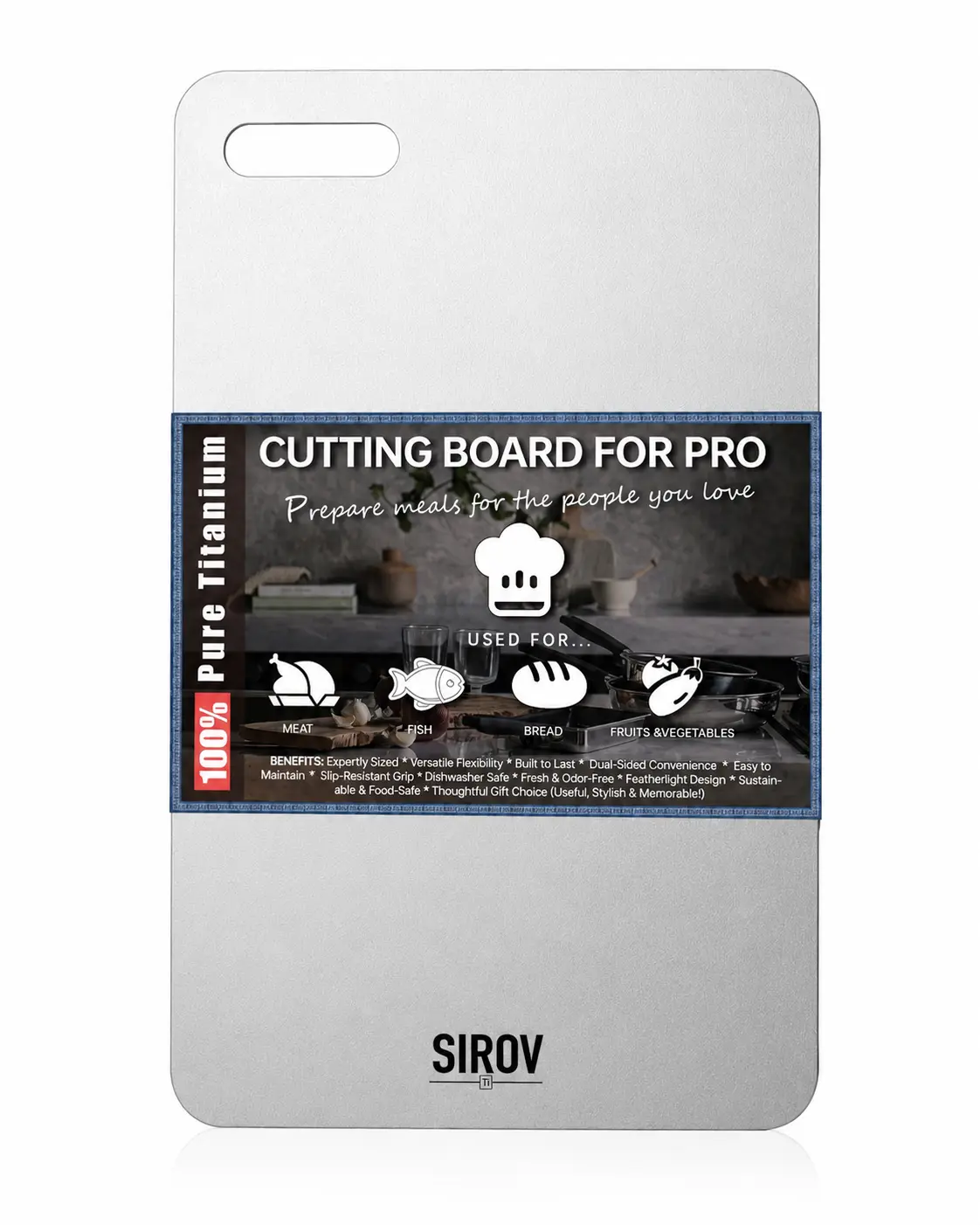 100% Pure Titanium Cutting Board for Kitchen, Non-Toxic Cutting Board, Dishwasher Safe, Odor Resistant, Hygienic & Durable for Meat, Fruits and Vegetables | Summerwins