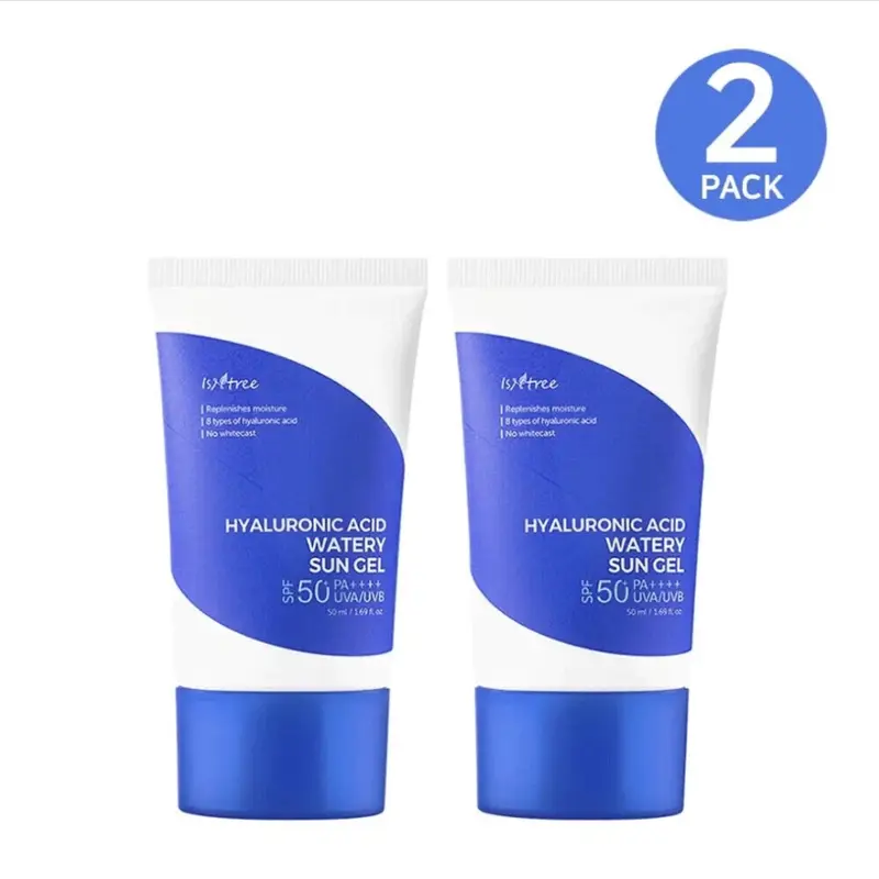 ISNTREE Hyaluronic Acid Watery Sun Gel SPF 50 PA++++ 50 ml 2 Pack No Whitecast Lightweight Hydrating Sunscreen for Sensitive Skin Korean Facial Sunscreen