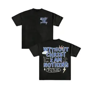 Women's Regular Fit Soft Short-Sleeve Round Neck Sports Tee - "Without Christ I Am Nothing" Letter Print, Classic Embroidered Love Design, All-Season Polyester Denim Tears Hoodie Gengar Ghost Anime Accent