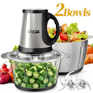SPZTJK Meat Grinder,Food Processors With 2 Bowls and 4 Bi-Level Blades, Mini Electric Food Chopper 300W, For Baby Food, Meat, Onion, Vegetables