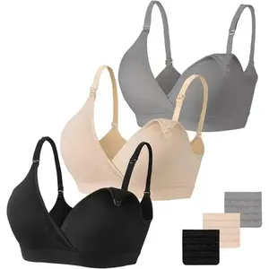 3-Pack Seamless V-Neck Nursing Bras for Breastfeeding — Maternity/Pregnancy Nursing Bras for Women