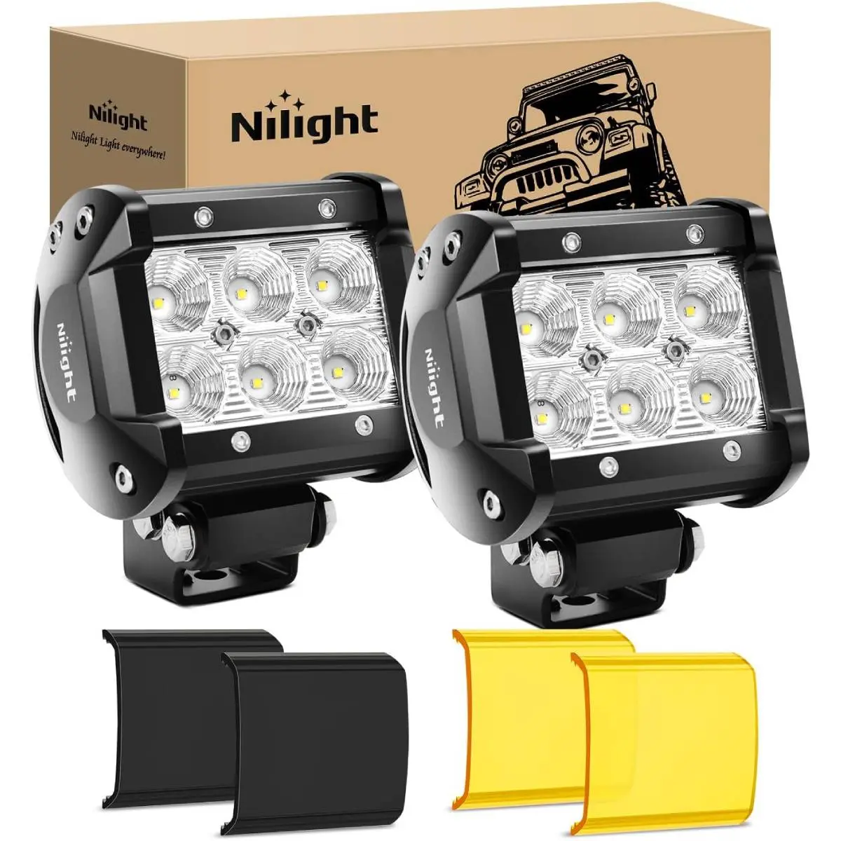 2Pcs 18W LED Light w/Cover - Yellow-Black