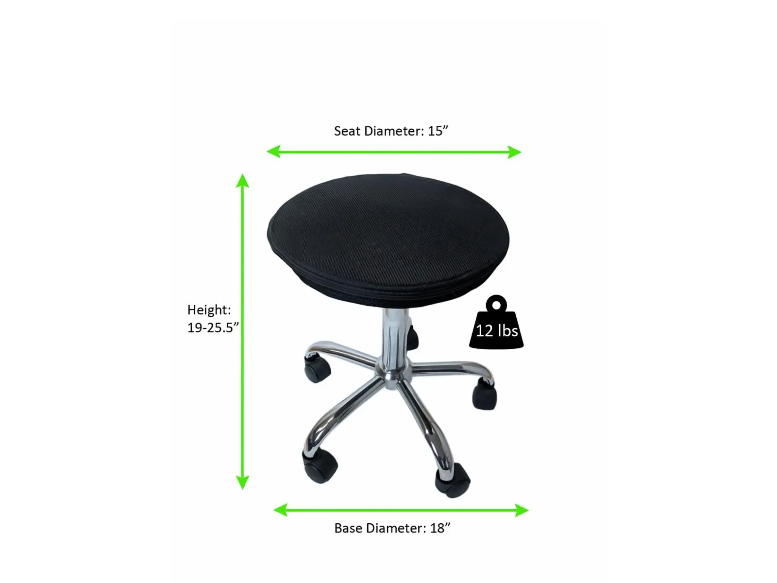 212 MAIN Black & Chrome Ergonomic Active Sitting Rolling Balance Office Desk Chair - Steel Frame, Fabric, Wobble Cushion, Height Adjust, Round Base, Wheels, 12 lbs, 25"h x15"w x18"d, Adult Modern Chair for WFH Life with Ergonomic Support & Body Alignment